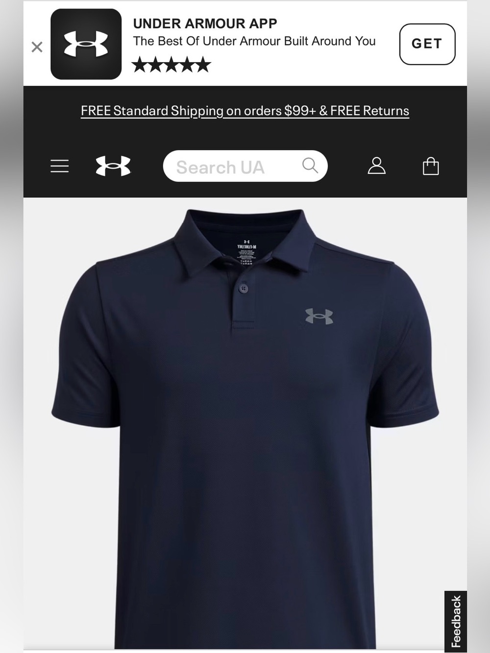 Under Armour Boys Dark Navy with Gray design Golf Polo, youth M, NWT